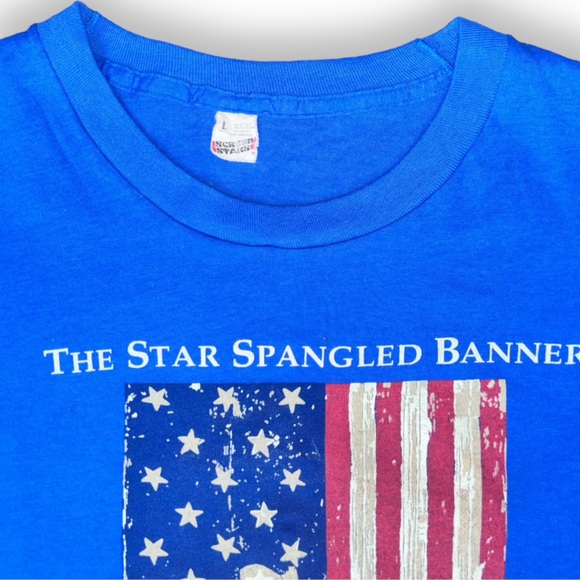 Vintage 1985 Screen Stars “Star Spangled Banner” Blue Single Stitch T-Shirt sz L - Picture 7 of 8